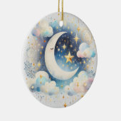 Blauw en Witte Halve Maan Hemelse Boho Moderne Keramisch Ornament (Rechts)