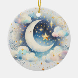 Blauw en Witte Halve Maan Hemelse Boho Moderne Keramisch Ornament