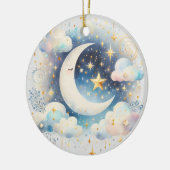 Blauw en Witte Halve Maan Hemelse Boho Moderne Keramisch Ornament (Links)