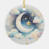 Blauw en Witte Halve Maan Hemelse Boho Moderne Keramisch Ornament (Achterkant)