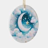 Blauw en Witte Halve Maan Hemelse Boho Moderne Keramisch Ornament (Rechts)