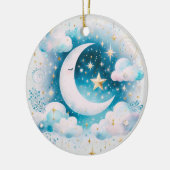 Blauw en Witte Halve Maan Hemelse Boho Moderne Keramisch Ornament (Links)