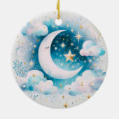 Blauw en Witte Halve Maan Hemelse Boho Moderne Keramisch Ornament (Achterkant)