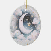 Blauw en Witte Halve Maan Hemelse Boho Moderne Keramisch Ornament (Rechts)