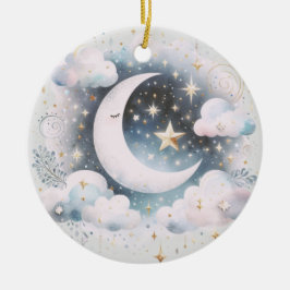 Blauw en Witte Halve Maan Hemelse Boho Moderne Keramisch Ornament