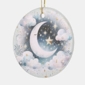 Blauw en Witte Halve Maan Hemelse Boho Moderne Keramisch Ornament (Links)
