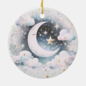 Blauw en Witte Halve Maan Hemelse Boho Moderne Keramisch Ornament (Achterkant)