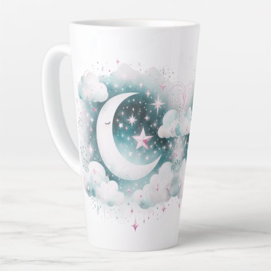 Blauw en Witte Halve Maan Hemelse Boho Moderne Latte Mok (Linkerhoek)