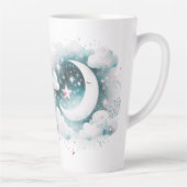 Blauw en Witte Halve Maan Hemelse Boho Moderne Latte Mok (Rechts)