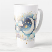 Blauw en Witte Halve Maan Hemelse Boho Moderne Latte Mok (Rechterhoek)