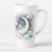 Blauw en Witte Halve Maan Hemelse Boho Moderne Latte Mok (Rechts)