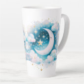 Blauw en Witte Halve Maan Hemelse Boho Moderne Latte Mok (Rechterhoek)