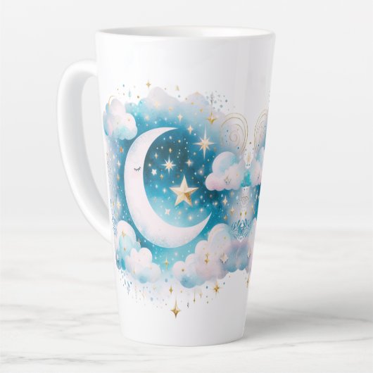 Blauw en Witte Halve Maan Hemelse Boho Moderne Latte Mok (Linkerhoek)