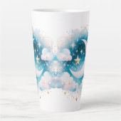 Blauw en Witte Halve Maan Hemelse Boho Moderne Latte Mok (Voorkant)
