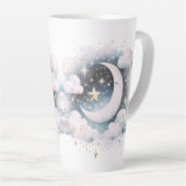 Blauw en Witte Halve Maan Hemelse Boho Moderne Latte Mok (Rechterhoek)
