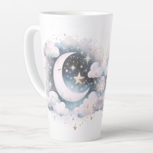 Blauw en Witte Halve Maan Hemelse Boho Moderne Latte Mok (Linkerhoek)