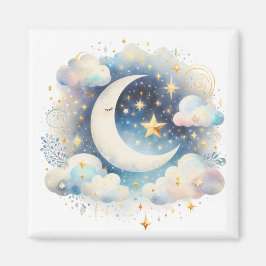 Blauw en Witte Halve Maan Hemelse Boho Moderne Magneet