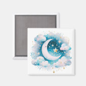 Blauw en Witte Halve Maan Hemelse Boho Moderne Magneet (Voorkant / Achterkant)