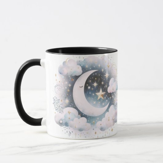 Blauw en Witte Halve Maan Hemelse Boho Moderne Mok (Links)