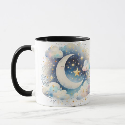Blauw en Witte Halve Maan Hemelse Boho Moderne Mok (Links)