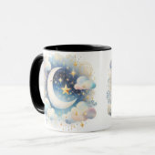 Blauw en Witte Halve Maan Hemelse Boho Moderne Mok (Voorkant links)