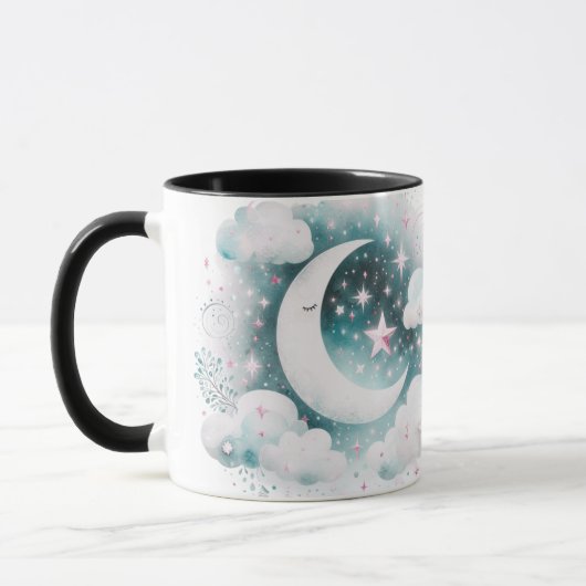 Blauw en Witte Halve Maan Hemelse Boho Moderne Mok (Links)