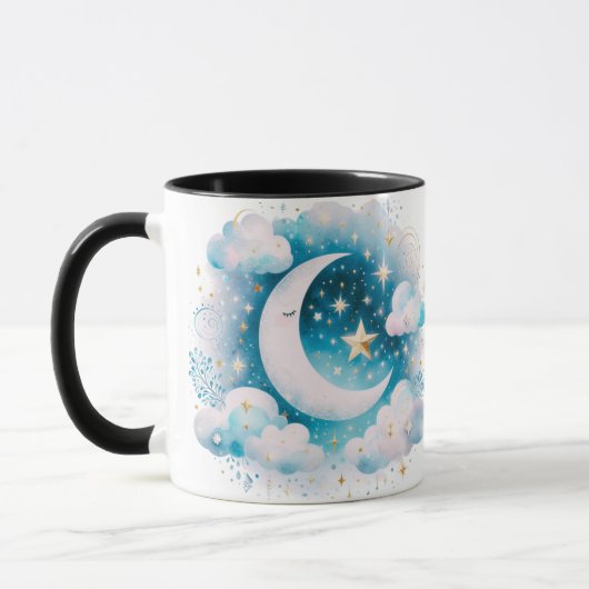 Blauw en Witte Halve Maan Hemelse Boho Moderne Mok (Links)