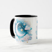 Blauw en Witte Halve Maan Hemelse Boho Moderne Mok (Voorkant links)
