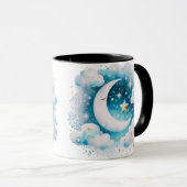 Blauw en Witte Halve Maan Hemelse Boho Moderne Mok (Voorkant rechts)