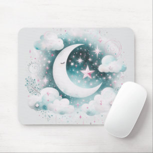 Blauw en Witte Halve Maan Hemelse Boho Moderne Muismat