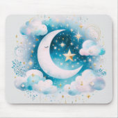Blauw en Witte Halve Maan Hemelse Boho Moderne Muismat (Voorkant)