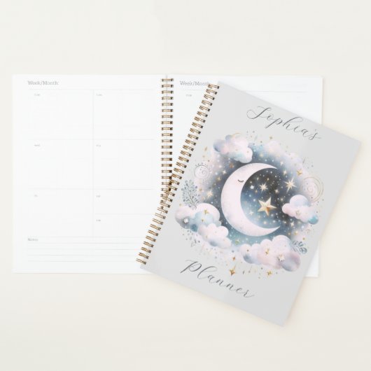 Blauw en Witte Halve Maan Hemelse Boho Moderne Planner (Display)