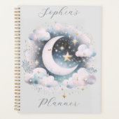 Blauw en Witte Halve Maan Hemelse Boho Moderne Planner (Voorkant)