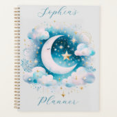 Blauw en Witte Halve Maan Hemelse Boho Moderne Planner (Voorkant)