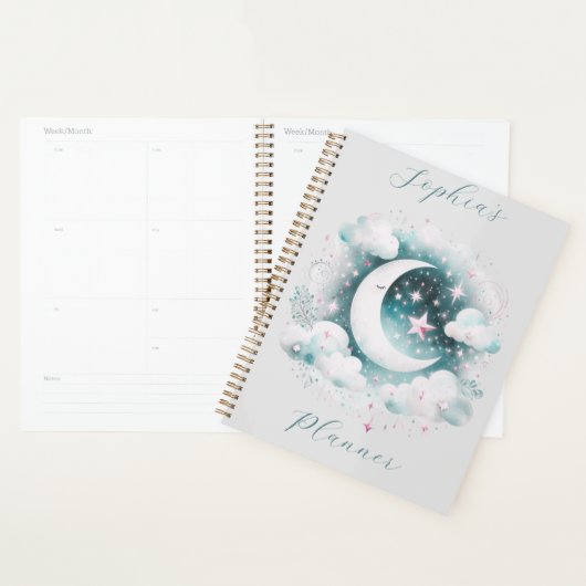 Blauw en Witte Halve Maan Hemelse Boho Moderne Planner (Display)