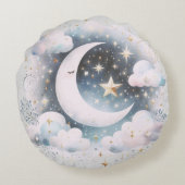 Blauw en Witte Halve Maan Hemelse Boho Moderne Rond Kussen (Achterkant)