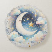 Blauw en Witte Halve Maan Hemelse Boho Moderne Rond Kussen (Achterkant)