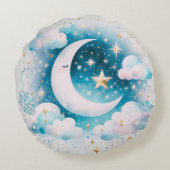 Blauw en Witte Halve Maan Hemelse Boho Moderne Rond Kussen (Achterkant)