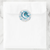 Blauw en Witte Halve Maan Hemelse Boho Moderne Ronde Sticker (Tas)