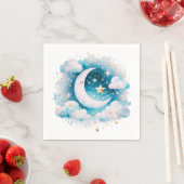 Blauw en Witte Halve Maan Hemelse Boho Moderne Servet (Insitu)