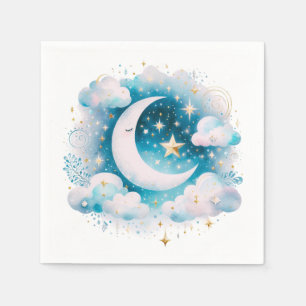 Blauw en Witte Halve Maan Hemelse Boho Moderne Servet