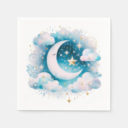 Blauw en Witte Halve Maan Hemelse Boho Moderne Servet (Voorkant)