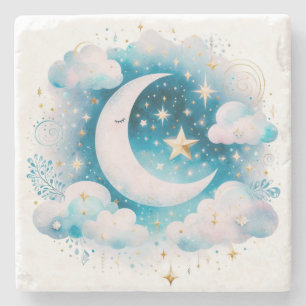 Blauw en Witte Halve Maan Hemelse Boho Moderne Stenen Onderzetter