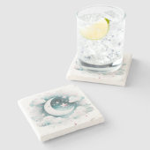 Blauw en Witte Halve Maan Hemelse Boho Moderne Stenen Onderzetter (Zijkant)