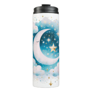 Blauw en Witte Halve Maan Hemelse Boho Moderne Thermosbeker