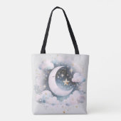 Blauw en Witte Halve Maan Hemelse Boho Moderne Tote Bag (Achterkant)