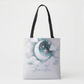Blauw en Witte Halve Maan Hemelse Boho Moderne Tote Bag (Voorkant)