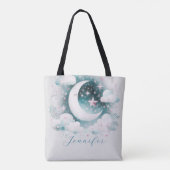 Blauw en Witte Halve Maan Hemelse Boho Moderne Tote Bag (Achterkant)