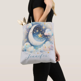 Blauw en Witte Halve Maan Hemelse Boho Moderne Tote Bag