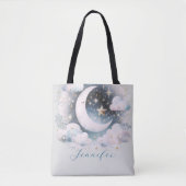 Blauw en Witte Halve Maan Hemelse Boho Moderne Tote Bag (Voorkant)